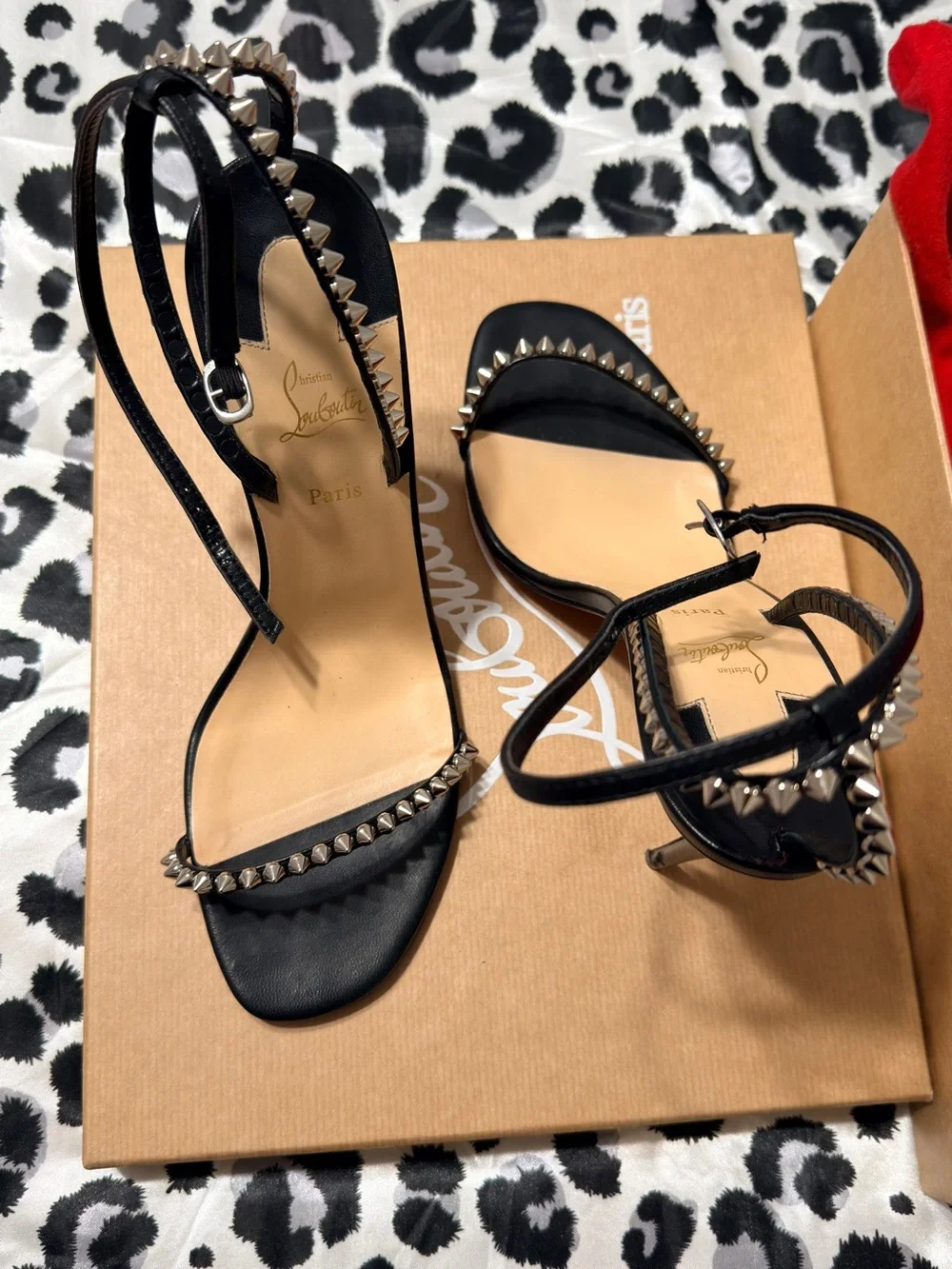 Christian Louboutin So Me 100 Black Silver Studded Heels 40.5 Complete Set